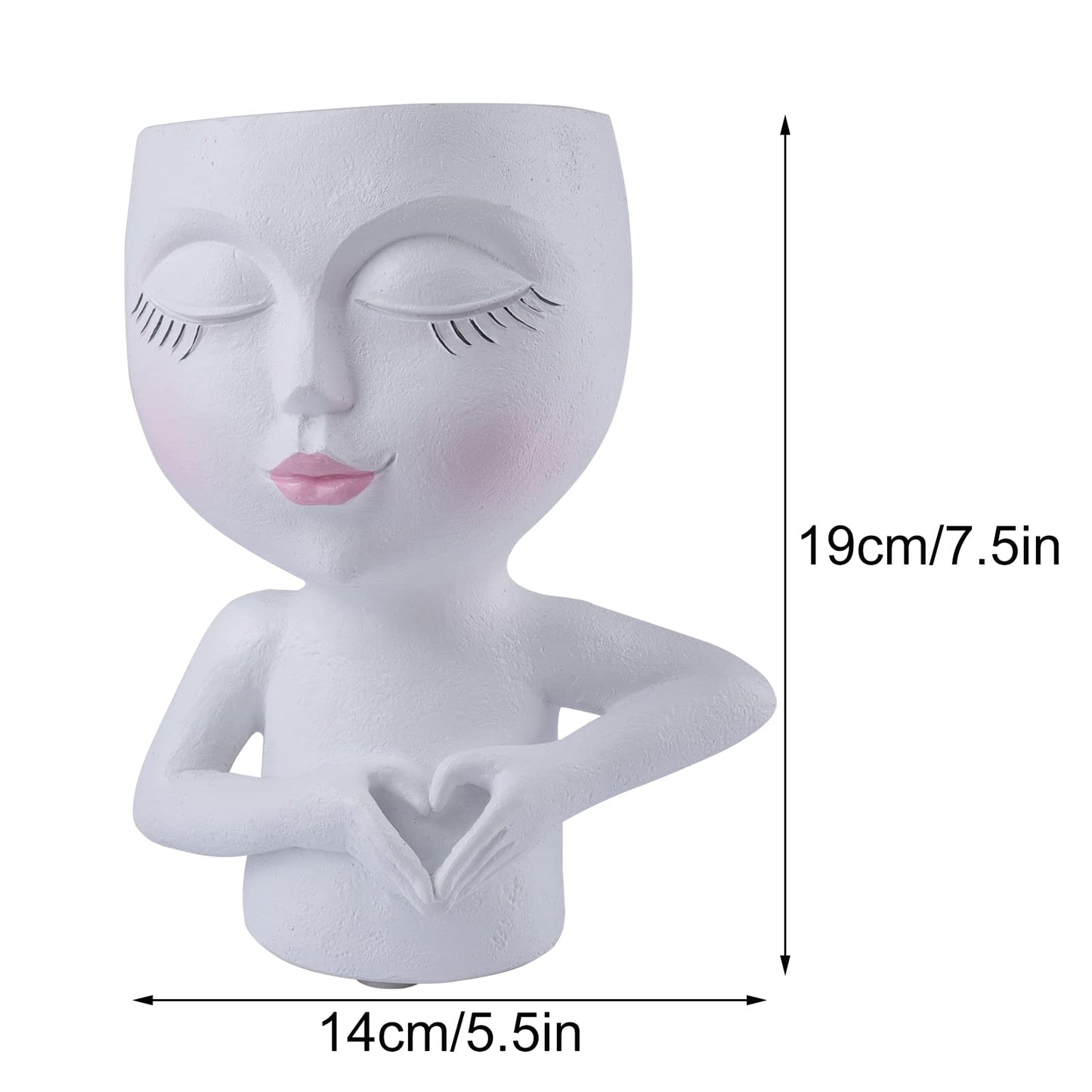 Face Planters Pots Head, Resin Succulents Plants Head Planter with Drainage Hole for Indoor Outdoor Plants Cute Face Planter Home Office Decor Flower Pots (White)