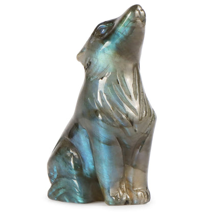 Artistone Labradorite Crystal Wolf Statue 2.0 inch Hand Carved Gemstone Wolf Figurine Small Animal Carvings Collective Healing Stones for Home Decor Reiki Gifts