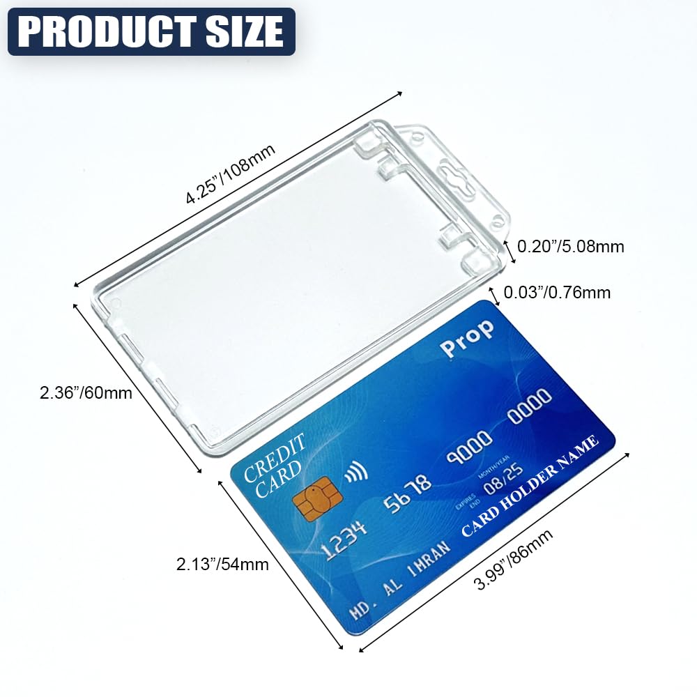 Bulk 50 Pack Permanent Locking Hard Plastic ID Badge Holder-Vertical Clear Heavy Duty Protector Secure Case Holder for Passes Access Office Student IDs Proximity RFID One or Two I'd Cards by BETOOM