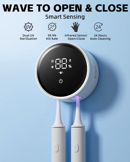 Toothbrush Holders for Bathroom, WONICO Toothbrush Sanitizer Holder, Tooth Brush Wall-Mounted Cleaner Organizer with Auto-Inductive Cover, Air Drying Fits Most Electric, Manual and Kids’ Toothbrushes