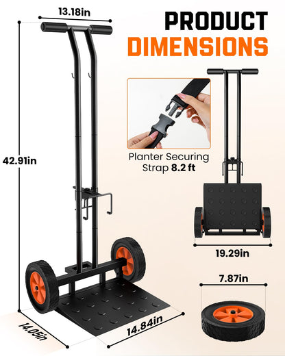 OICIPT Plant Caddy with Wheels, USA Original Patent, 176 lbs Plant Dolly Cart, Foldable Plant Mover Cart with Adjustable Grabbing Arm and Strap for Large Plant Pots, Indoor & Outdoor Use, Carbon Black