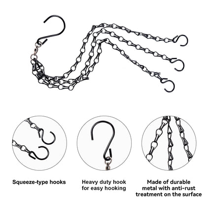 Heybe Update 360 Degree Swivel Hanging Basket Chains,3 Point 20 Inches Hanging Plant Chain and Hook, Black Plant Hangers, Pack of 3 (3 Point)