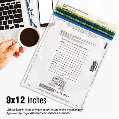 BankSupplies Ultima Blue Clear Deposit Bags | 9W x 12H | Pack of 500 | Transit, Transfer, Valuables | Tamper Evident Tape | Captive Flap Closure | Security Deposit Bag