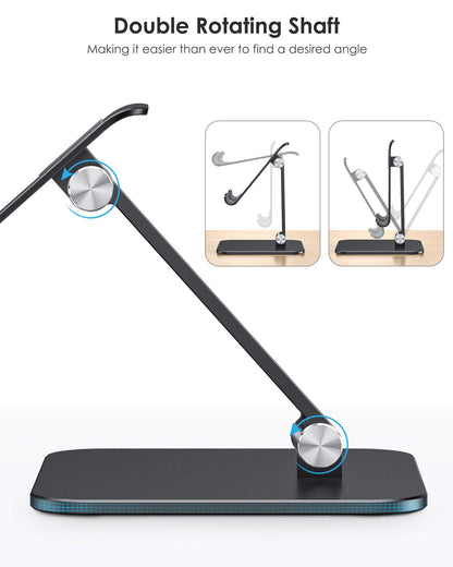 OMOTON Upgraded Adjustable Tablet Stand Holder, Heavy Duty Foldable Portable Monitor Stand, Travel Essentials for iPad Pro/Air/Mini, Surface Pro, 4.7''-15.6', Black