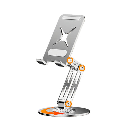 Briteroh All-Metal Cell Phone Stand 360° Rotatable & Height Adjustable - 25KG Super Load-Bearing, Foldable Desk Stand for Phone, Compatible with iPhone 17/16/15/14, Nintendo Switch, Silver