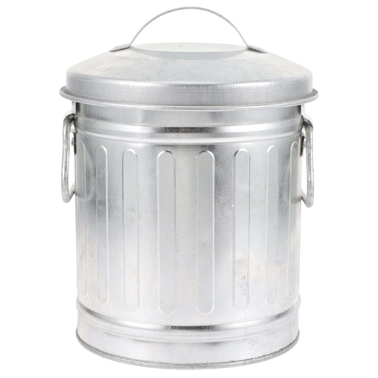VILLCASE Mini Metal Bucket with Lid, 7.5" x 5" Small Garbage Can Trash Bin with Lid, Desktop Metal Rubbish Bin, Table Top Home Wastebasket for Countertop Office Silver Iron