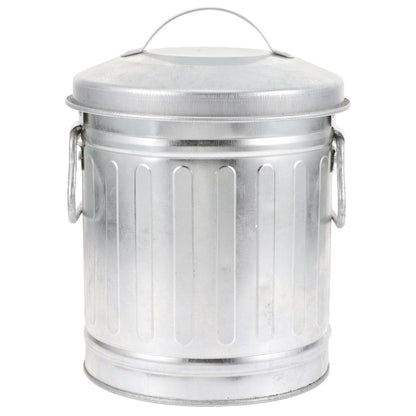 VILLCASE Mini Metal Bucket with Lid, 7.5" x 5" Small Garbage Can Trash Bin with Lid, Desktop Metal Rubbish Bin, Table Top Home Wastebasket for Countertop Office Silver Iron