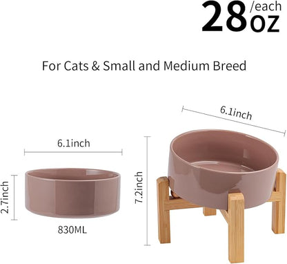 Khaki Elevated/Raised 15°Tilted Anti Slip Ceramic Dog Bowl for Small/Medium Breeds,Slanted Bulldog Big Face Pet Food Water Feeding Dish with Stand for Cats and Dogs (3.6 Cups/28 OZ)