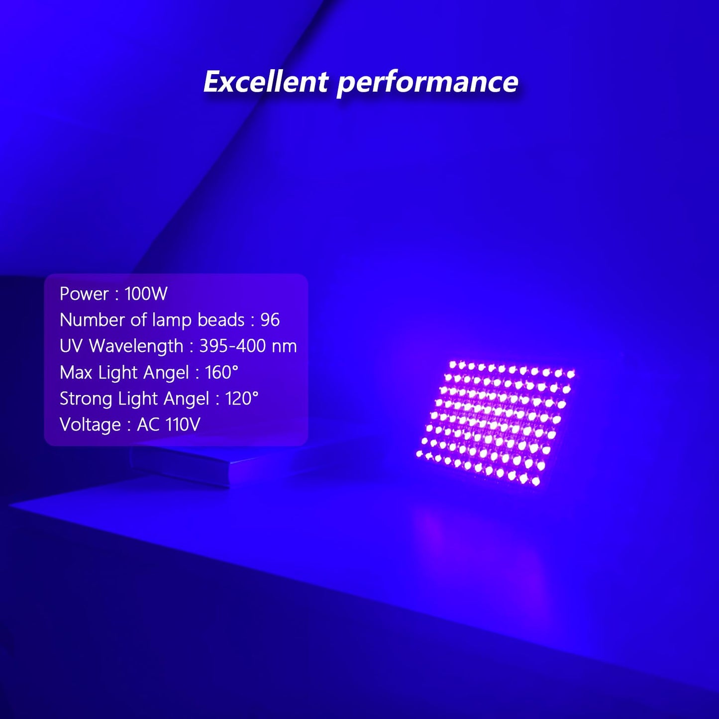100W LED Black Light, Powerful UV Spotlight, IP66, 395nm UV Lamp for Christmas, Halloween Glow Party (1 Pack)