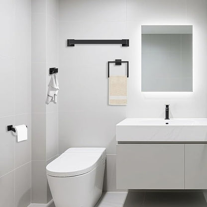 JOPOFI 10 Piece Bathroom Towel Bar Set - Thicken Stainless Steel Bath Towel Holder, 15.7 Inch Towel Racks for Bathroom Wall Mounted, Bathroom Hardware Accessories Set - Matte Black
