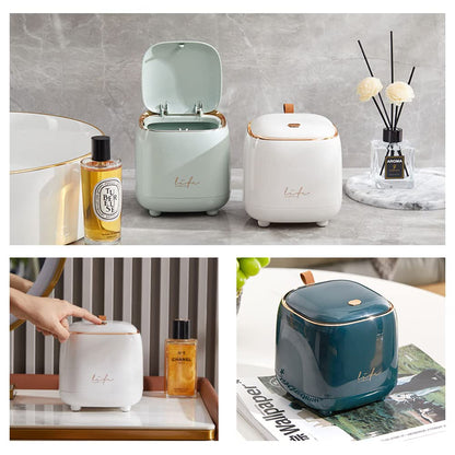 WDPUCHU Mini Countertop Trash Can with 5 Rolls of Trash Bags, Waste Can with Press Type Lid, 0.5 Gallon/1.5 Liter Wastebasket Trash Can Dispenser, Mini Bin for Bathroom Vanity,Coffee Table (White)