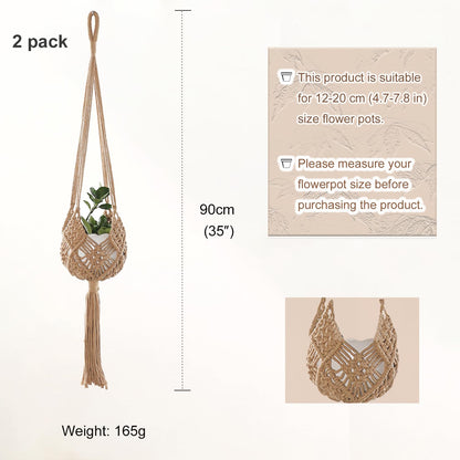 zuduoeoa 2-Pack Macrame Plant Hangers, Jute Hanging Planters for Indoor Plants for up to 8 Inch Pot Hanging Baskets Boho Plant Holder Basket for Outdoor Home, Handwoven, 35 Inchs