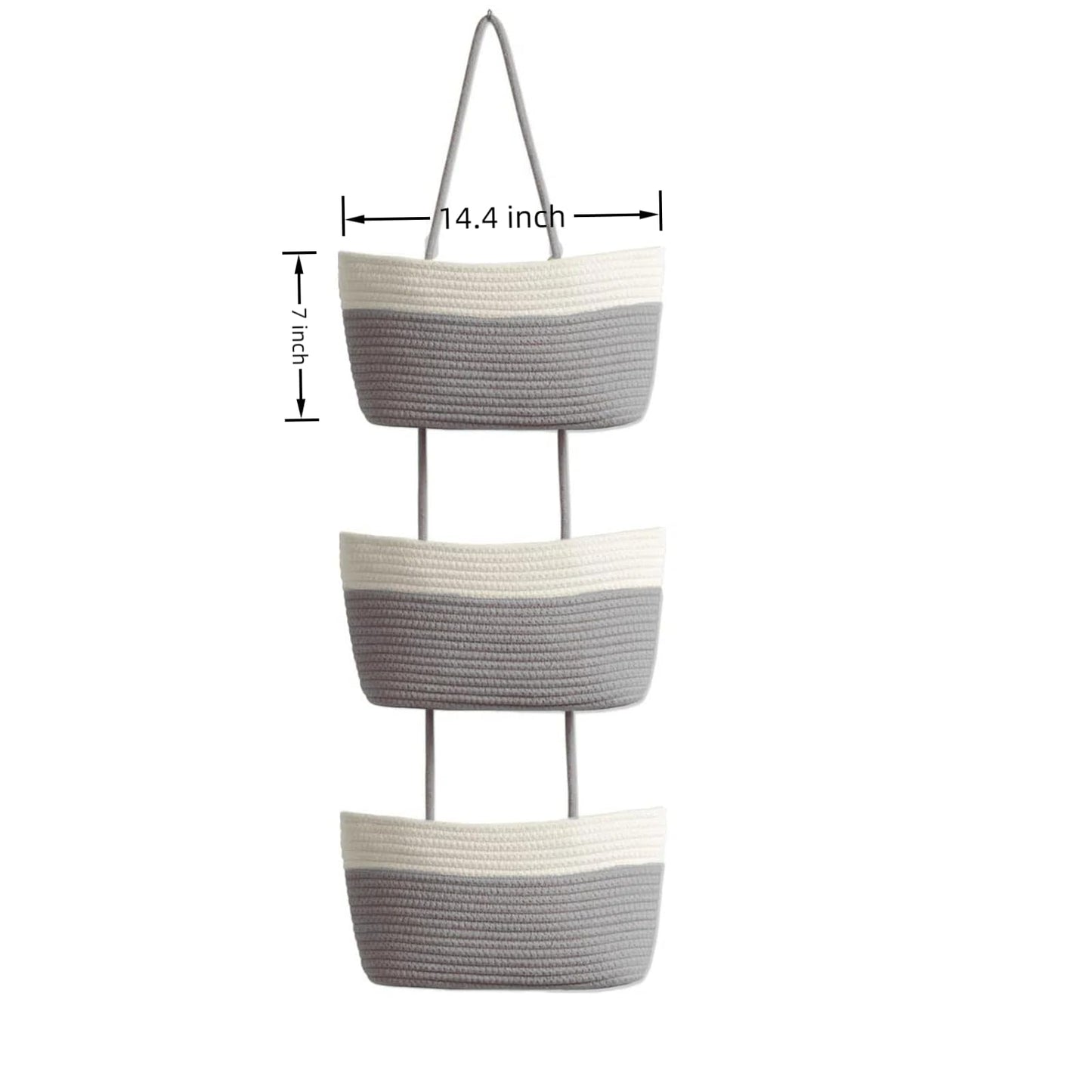 Wycoroy 3-Tier Woven Cotton Rope Hanging Basket, Over the Door Organizer, Adjustable Detachable Wall Basket with Metal & Adhesive Hooks, No Drilling for Farmhouse, Boho Home and Wall Decor