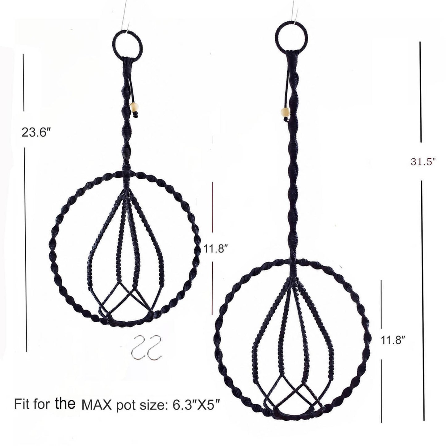 Macravine 2-Pack Indoor Plant Holder, Macrame Hanging Planter for Home Decoration, Boho Plant Hanger by Window, 2 Sizes: 11.8" X23.6“, 11.8“ X31.5” Black(No Pot and Plant Included)