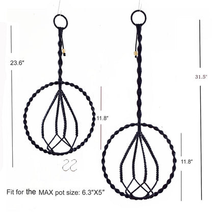 Macravine 2-Pack Indoor Plant Holder, Macrame Hanging Planter for Home Decoration, Boho Plant Hanger by Window, 2 Sizes: 11.8" X23.6“, 11.8“ X31.5” Black(No Pot and Plant Included)