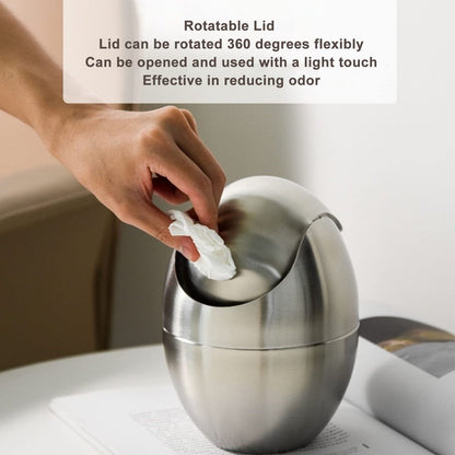 Tyenaza Mini Trash Can, Egg-Shaped Stainless Steel Countertop Garbage Bin, Mini Desk Can with Swing Lid for Office Desk, Coffee Table, Vanity Tabletop, Bedroom
