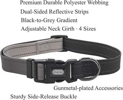 Dog Collar Leash Set, Gradient Color, with Safety Reflective Strips, 5 ft Matching Leash, Neoprene Padded Handle, Adjustable 4 Sizes for Small Medium Large Dogs.(XS, Black Grey)