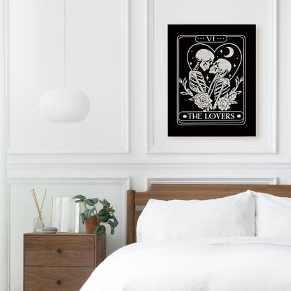 APJYM Gothic Skeleton Wall Decor, Tarot Card the Lover Canvas Wall Art, Gothic Halloween Witchy Room Decor, Witch Stuff, 11x14 Inches Framed
