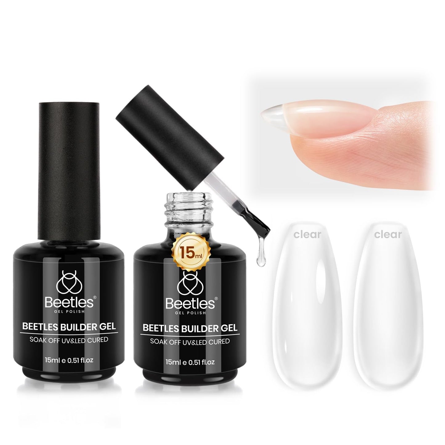 Beetles Builder Gel Set,3 Pcs 8 in 1 Nail Strengthening Apex Building Extension for Beginner DIY Salon at Home,Clear Builder Nail for Nails with Base and Top Coat Gel,UV & LED Lamp Needed