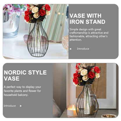 jojofuny Glass Propagation Station Plant Terrarium with Iron Art Frame, Test Tube Vase with Metal Stand for Hydroponic Flower Display and Home Décor