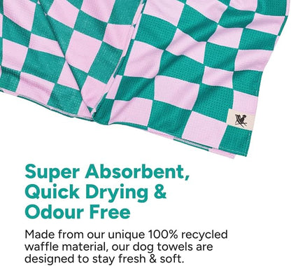 Dock & Bay Pet Towel - Super Absorbent & Quick Drying Dog Towels with Bag - 100% Recycled - Check Mutt, Medium (90x50cm, 35x19)