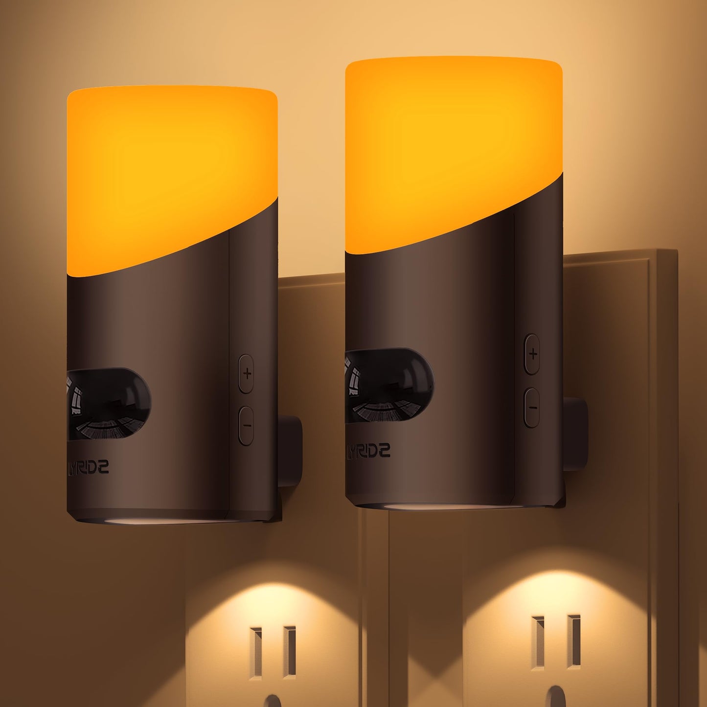 Lyridz LED Night Lights Plug into Wall with Motion Sensor, 1-150LM Dimmable Plug-in Nightlight Indoor for Bedroom, Bathroom, Hallway, Stairs, Pet House, Toilet, 2 Pack