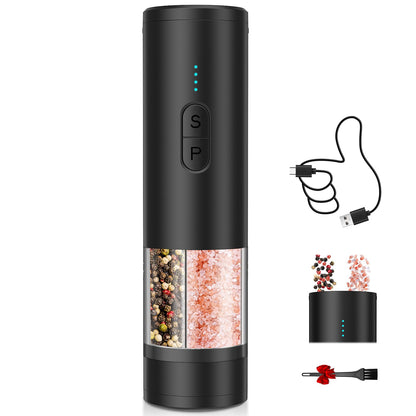 Electric Salt and Pepper Grinder Set 2 in 1, USB Rechargeable, Automatic Salt and Pepper Mill Shakers with LED Light, Battery Display, Adjustable Coarseness, Ideal for Kitchen Outdoor BBQ Gift