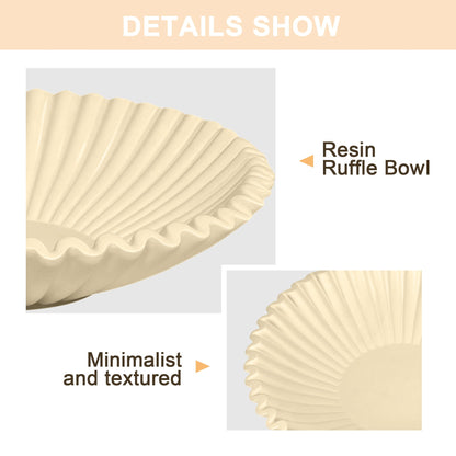 OGANGART Brown Decorative Bowls for Home - Stylish Flat Purse Bowls - Round Foyer Key Bowl - Handmade Resin Scalloped Ruffle Bowl for Display Centerpiece
