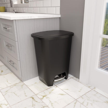 Glad Premium 20 Gallon Trash Can - Plastic Kitchen Waste Bin with Odor Protection of Lid, Stainless Steel Step On Foot Pedal and Garbage Bag Rings, Black