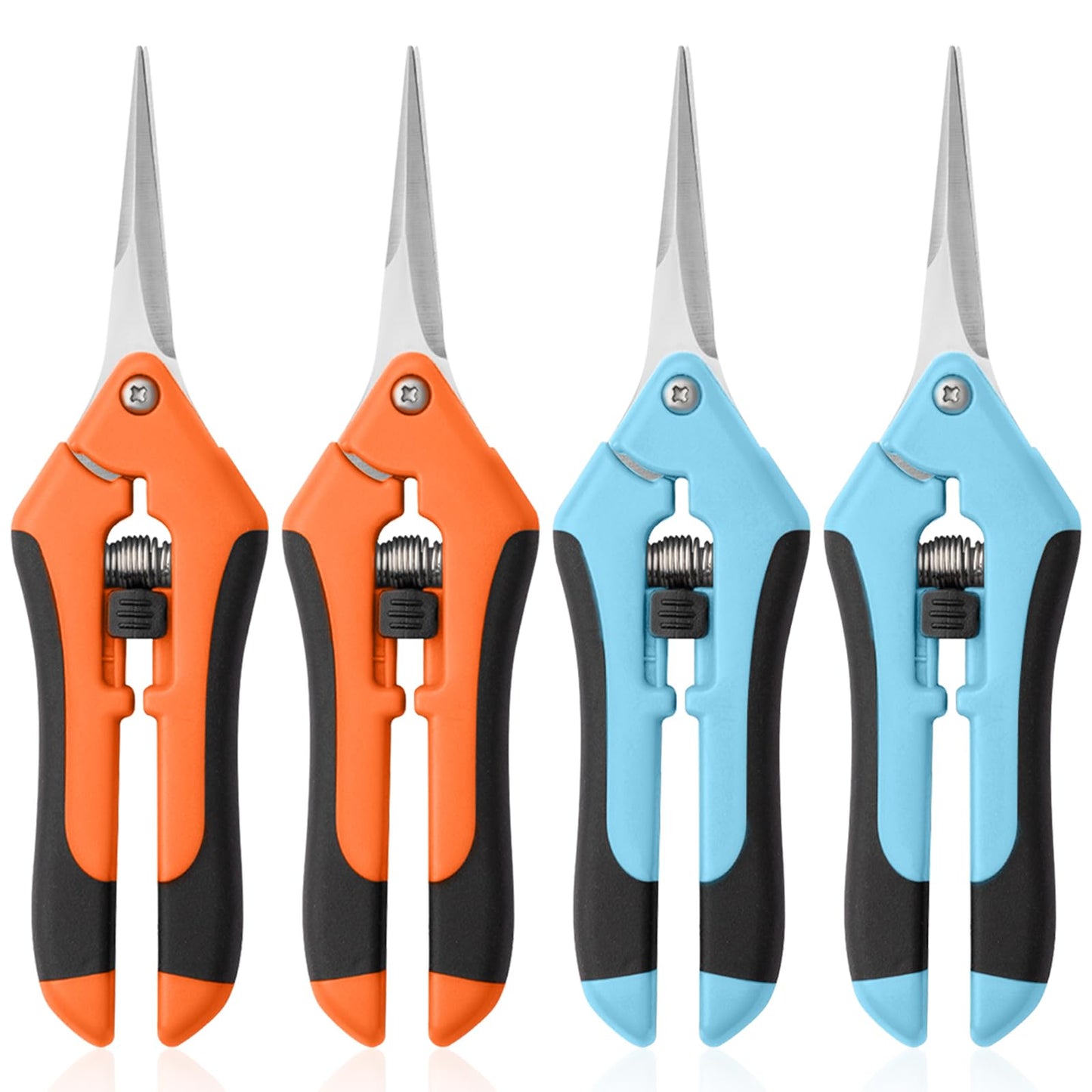 4 Pack Garden Pruning Shears, Stainless Steel Shears, Gardening Shears Scissors Pruning Shears for Gardening Tools (2pcs Blue+2pcs Orange)