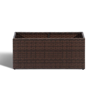 SUNNYPARK Brown Rectangular Planter Box All-Weather PE Rattan Large Modern Planters with Removable Liner Indoor Outdoor Decorative Flower Pot for Patio, Balcony, Garden