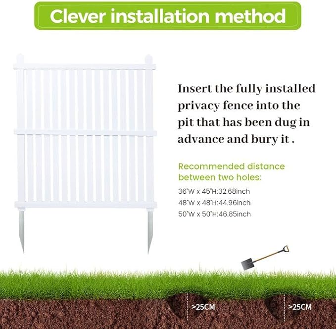 48 "H x 48 "W Privacy Fence Panels Screen Outside, Air Conditioner Fence Outdoor Garbage Trash Can Enclosure, 2 White Vinyl Panels Kit with Metal Stake, White, Vertical, X-SPVC-4848