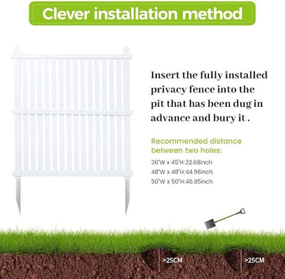 48 "H x 48 "W Privacy Fence Panels Screen Outside, Air Conditioner Fence Outdoor Garbage Trash Can Enclosure, 2 White Vinyl Panels Kit with Metal Stake, White, Vertical, X-SPVC-4848