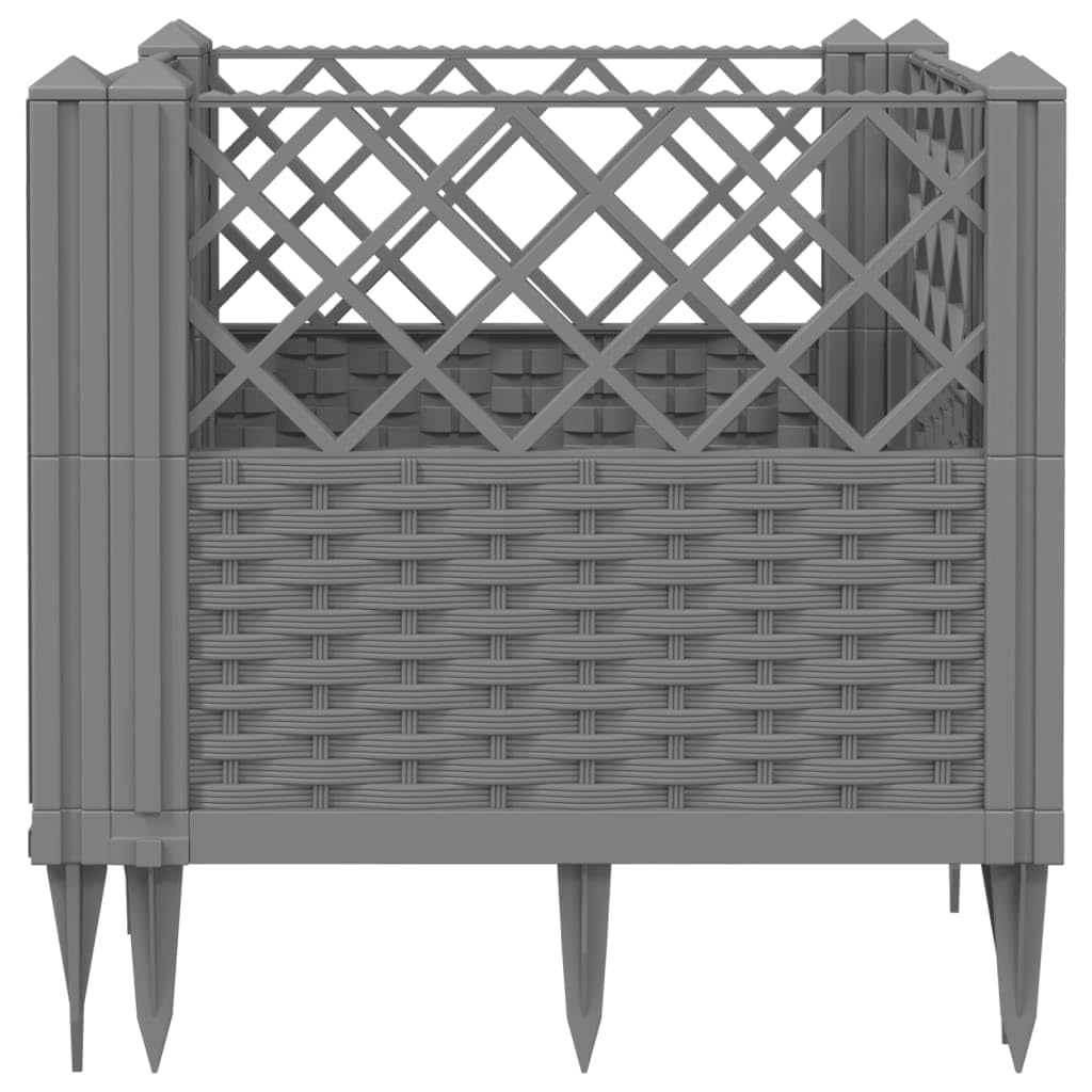 WRJENFSC Light Grey Rattan Effect Raised Garden Bed Planter Box Outdoor Square 17.1 Inch Synthetic Polypropylene Modular Elevated Planter for Vegetables Flowers Herbs