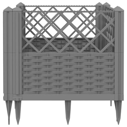 WRJENFSC Light Grey Rattan Effect Raised Garden Bed Planter Box Outdoor Square 17.1 Inch Synthetic Polypropylene Modular Elevated Planter for Vegetables Flowers Herbs