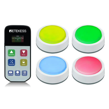 Retekess TM102 Trivia Buzzers,Jeopardy Buzzers,3 Working Modes,66ft,Physical Switches,Family Feud Game for Adults with 4 Rechargeable Buzzers