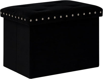 B FSOBEIIALEO Storage Ottoman Cube Folding Tufted Ottomans, Storage Boxes Footrest for Bedroom, Luxury Velvet Fabric 16.5 * 12.6 * 12.6 Inches Black