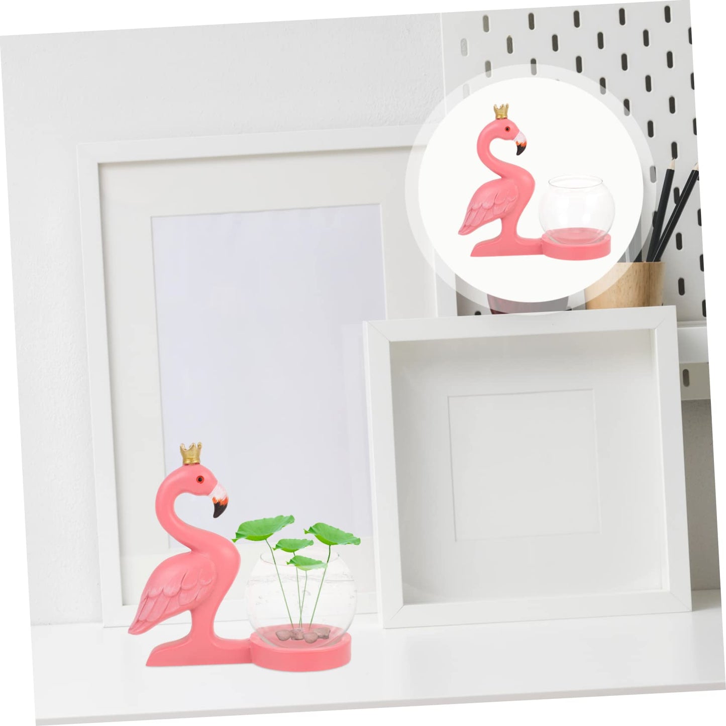 Healifty Creative Flamingo Statue Hydroponic Vase for Desktop Plant Terrarium Glass Centerpiece Vase for Home Office Decoration Elegant Shelf and Bedside Display