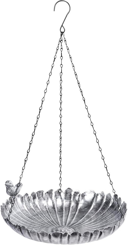 VCUTEKA Hanging Bird Baths for Outdoors, Metal Bird Bath for Outside Birdfeeder for Garden, Patio, Back Yard Decoration, Silver