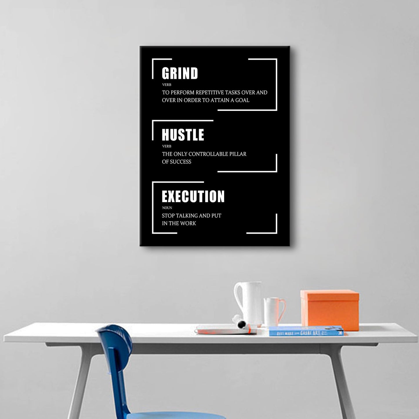 Motivational Canvas Wall Art Grind Hustle Execution Entrepreneur Quotes Poster Print Inspirational Pictures Painting for Office Class Room School Wall Decoration Stretched and Framed [18''Wx24''H]