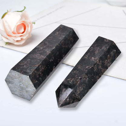 MOGEMT Large Astrophyllite Quartz Healing Crystal Tower Black Firework Stone Obelisk 6 Faceted Single Point Wand Reiki Chakra Meditation Therapy 1.5-2.0 LBS