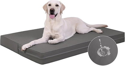 Vonabem Outdoor Waterproof Dog Bed Washable, Large Crate Pad 35 inch, Cooling Wipeable Leather Pet Beds with Removable Cover Reversible, Orthopedic Foam Anti-Slip Kennel Pads 35"x22" Grey
