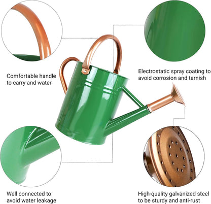 1 Gallon Metal Watering Can for Outdoor Garden, Plant & Flower Watering Pot for Gardening Bonsai Water Bucket with Sprinkler Head