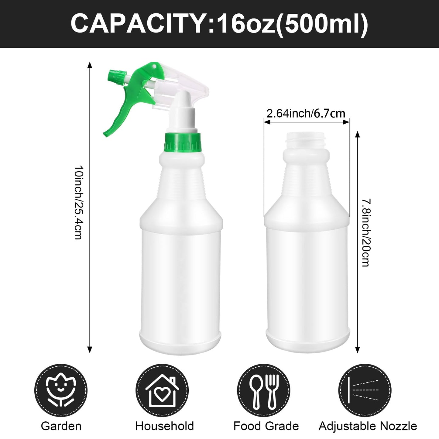 Eccliy 12 Pcs 16 Oz Plastic Spray Bottle, Adjustable Empty Reusable Sprayer for Cleaning, Planting, Water, Bathroom and Kitchen, BBQ, Commercial and Residential (Original,Green,Yellow)