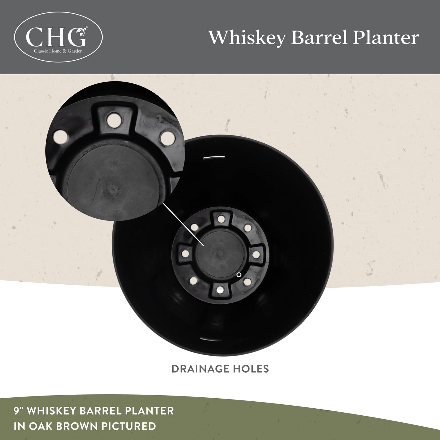Classic Home & Garden by Growscape Whiskey Barrel Planters, Wooden Finish Flower Planter Pot, Stylish Garden Pots, Indoor Outdoor Resin Planters, Weather-Resistant Plant Pot (20.5" Oak Brown, 1-Pack)