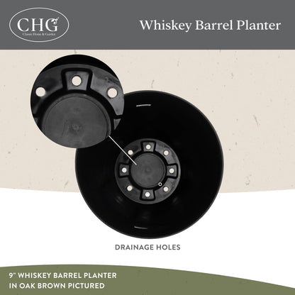 Classic Home & Garden by Growscape Whiskey Barrel Planters, Wooden Finish Flower Planter Pot, Stylish Garden Pots, Indoor Outdoor Resin Planters, Weather-Resistant Plant Pot (20.5" Oak Brown, 1-Pack)