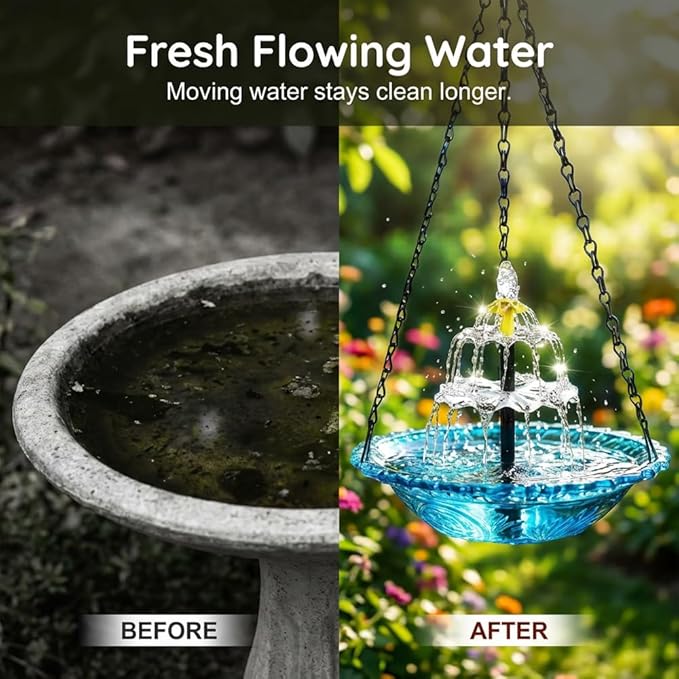 Solar Cascade Hanging Bird Bath Fountain, New Hanging Bird Bath with Flowing Water, Bird Bath Fountain Decorative Garden Yard Patio for Outdoor (Red)