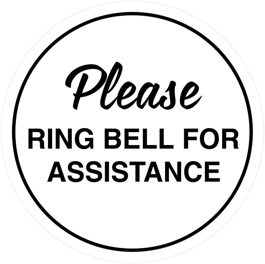 Signs ByLITA Circle Please Ring Bell For Assistance Wall or Door Sign | Easy Installation | Front Desk Reception Sign (White) - Small (5 Pack)