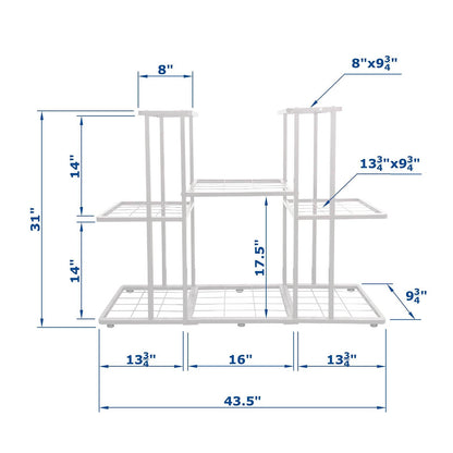 MTB Garden 3 Tier 8 Potted Metal Large Plant Stand for Indoor Outdoor Flower Pot Display Planter Shelf, White