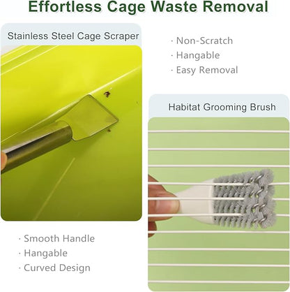 6PCS Small Animal Cage Care Kit - Stainless Steel Grooming Tools for Birds/Parakeets, Hamsters & Sugar Gliders - Includes Waste Remover, Brushes & Dustpan (Fits Wire & Plastic Cages)